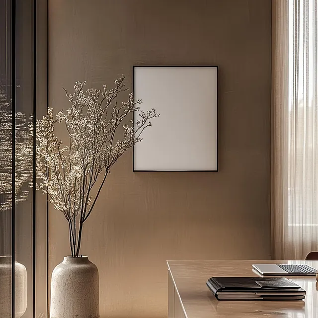 Minimalistisk kontor i jordtoner